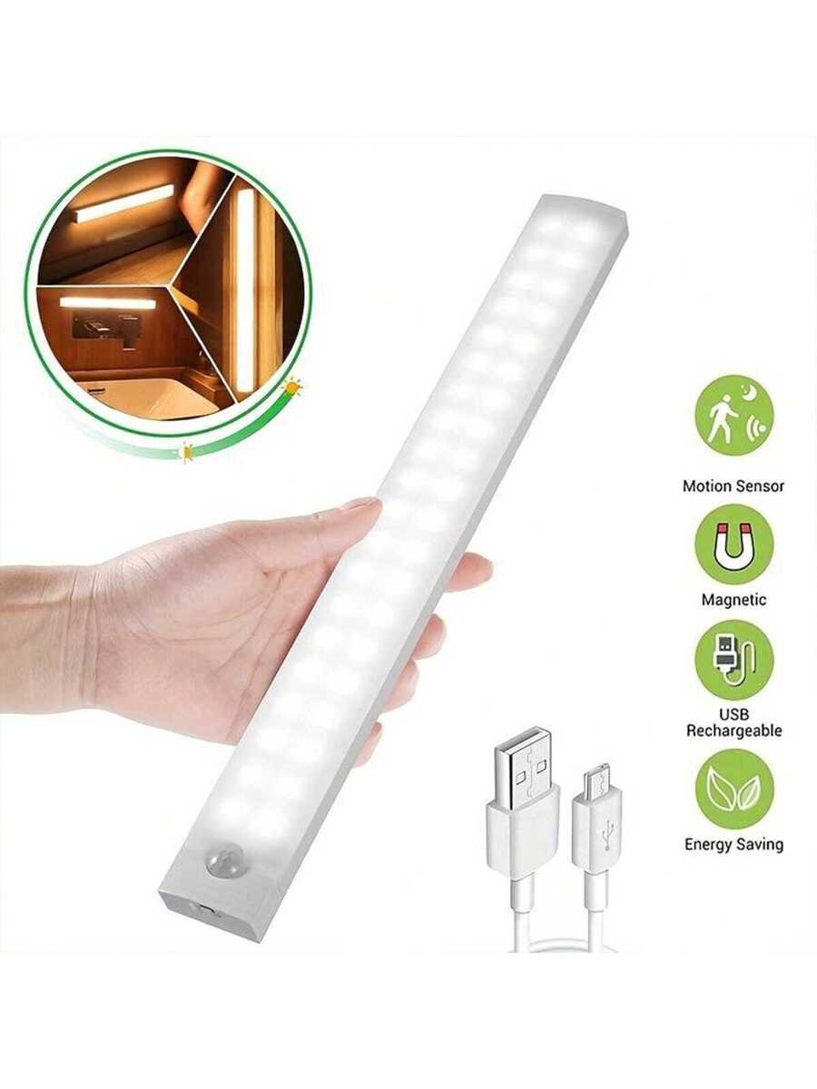 Light Up Your Home Wit h 1pc Motion Sensor Cabinet Light – USB Rechargeable& Battery Powered! 7.19inch/20cm / Warm