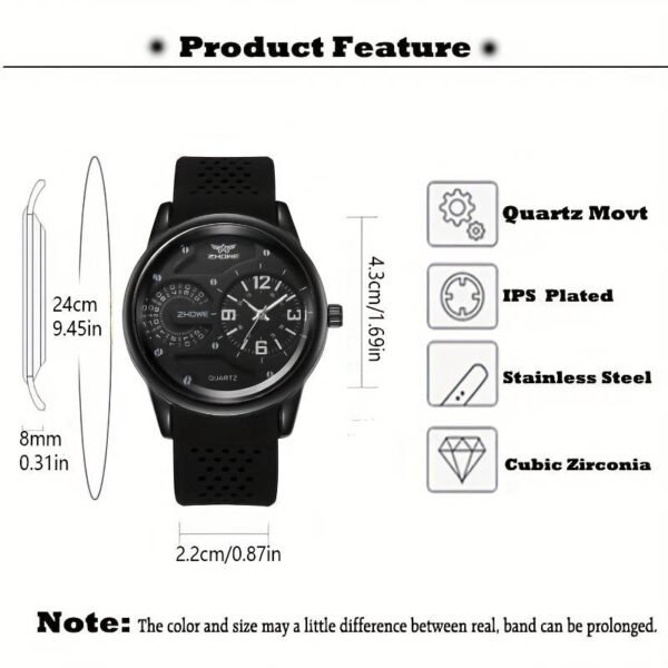 1pc Fashion Trend Silicone Breathable Sweat Resistant Silicone Sports Quartz Wrist Watch Personality Small Dial Decoration Men s Watch - Brown - Image 2