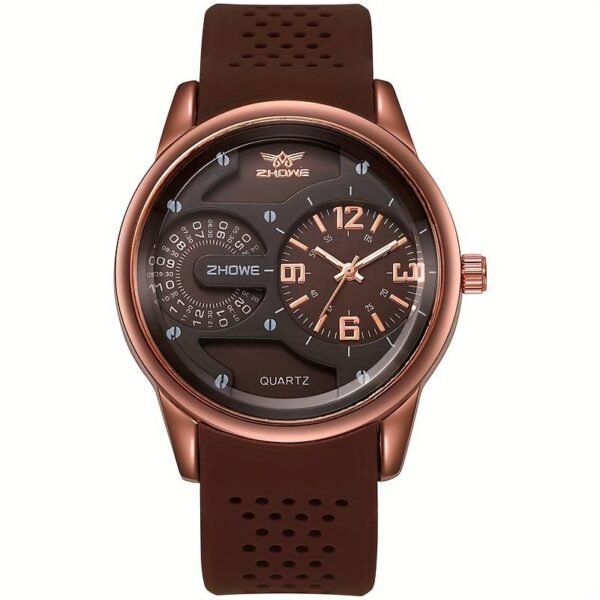 1pc Fashion Trend Silicone Breathable Sweat Resistant Silicone Sports Quartz Wrist Watch Personality Small Dial Decoration Men s Watch - Brown