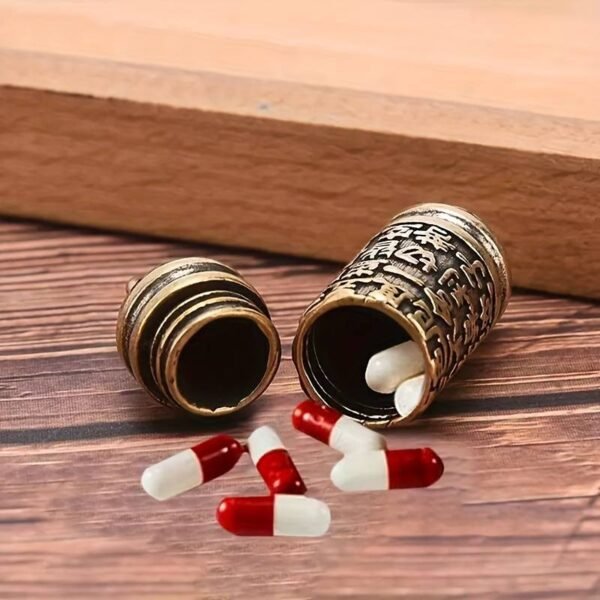 1pc Brass Pill Case Keychain Vintage Amulet Medicine Box Alloy Key Chain Ring Bag Backpack Charm Jewelry Accessories Friedns Gift - Image 4