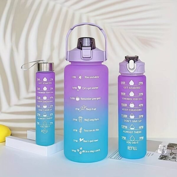 280ml/750ml Leakproof Gradient Color Water Bottle With Time Mark And Straw - BPA Free For Sports, Fitness, Gym, And Travel - Includes Random Color Lanyard - Available In 9.5oz And 25oz Sizes - Purple(280ml)