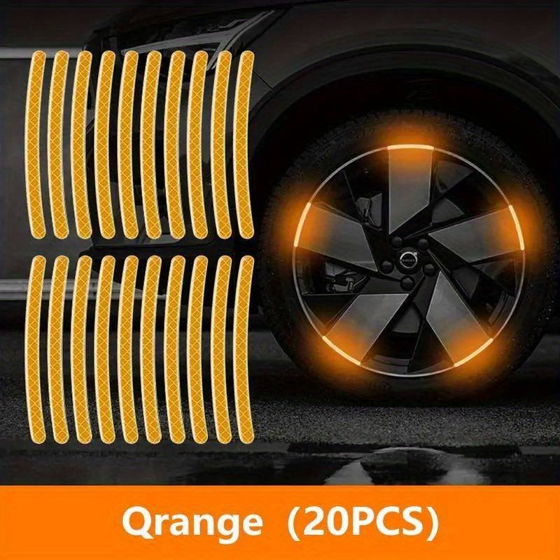 20pcs Car Wheel Hub Reflective Stickers, Tire Anti-collision Adhesive Strips, Creative Motorcycle Bike Stickers – Yellow 20pcs