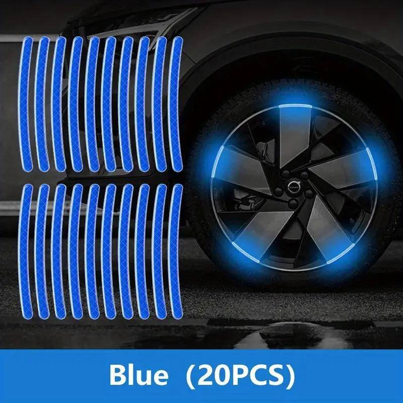 20pcs Car Wheel Hub Reflective Stickers, Tire Anti-collision Adhesive Strips, Creative Motorcycle Bike Stickers – Blue 20pcs