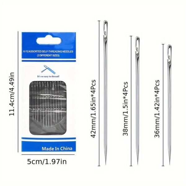 12pcS Hand Sewing Needles, self Threading  side Opening sewing Needles Hand Darning Stitching Needles Sewing Accessories - Side Hole Self-threading Needle Large size 1 Pack (6 pieces) - Image 3