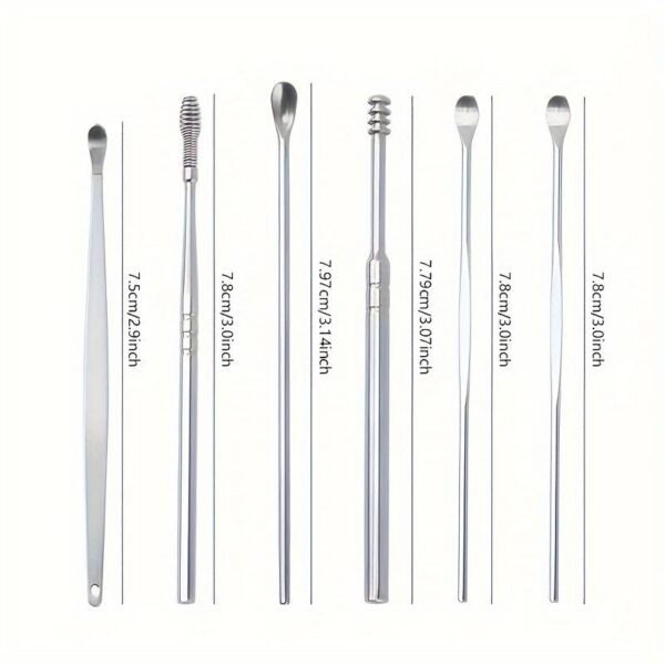6pcs Stainless Steel Far Pick Set. Ear Wax Removal Tool, Ear Cleaning Tool, Earwax Removal Set, Portable Storage Leather Case, Used For Travel And Business - Pink - Image 2