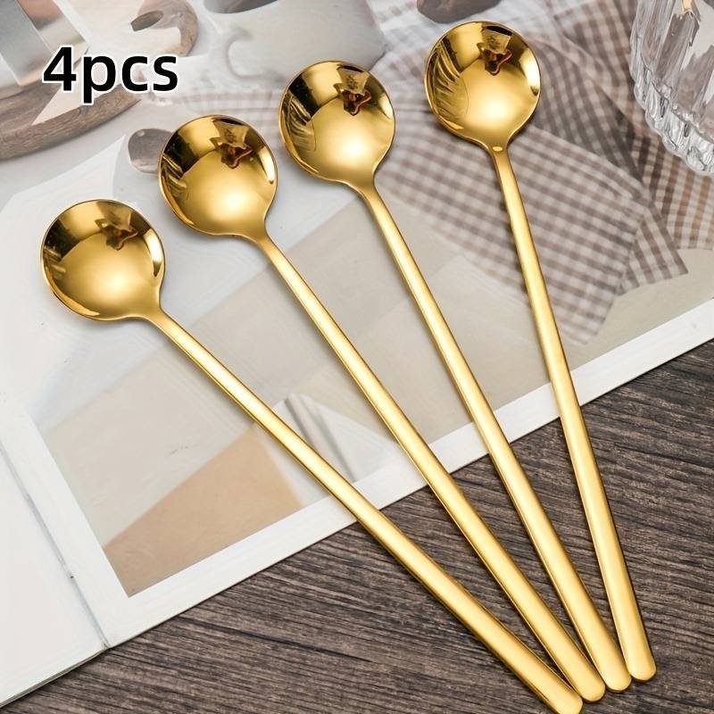 Long Golden Coffee Stirring Small Round Spoon Coffee Spoon. Teaspoon Stainless Steel Long Handle Gold Spoon, Round Spoon, Dessert Spoon, Stirring Gold Spoon, Hot Chocolate Iced Tea Latte for restaurants/café  Golden Spoon (60g)”