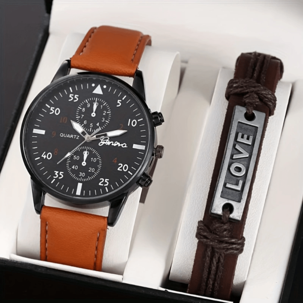1pc Multifunctional Fashionable Quartz Watch With Brown Belt, business Luxury ristwatch For Men, Ideal Choice for Gifts - Full Black - Image 3