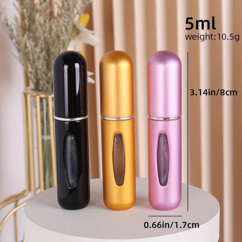 4pcs 5ml Mini Perfume Sample Bottles Metal Bottom Filling Perfume Bottle Refillable Portable Travel Size Liquid Container Travel Accessories