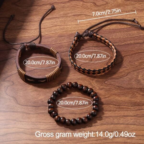 1pc Watch  1pc Fashion Casual Men's Sports Quartz Wrist Watch & 3pcs Versatile Bracelet, Gift For Friend - Brown Leather + 3 pieces Of Jewelry  Teenager - Image 2