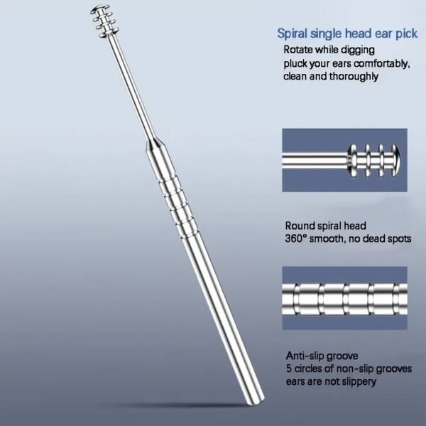 6pcs Stainless Steel Ear Pick Ear Pick Tool Set Portable Spiral Spring Ear Cleaning - Set Of 6 Stainless Ear Spoons - Image 4