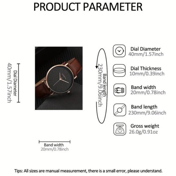 1pc Watch  1pc Fashion Casual Men's Sports Quartz Wrist Watch & 3pcs Versatile Bracelet, Gift For Friend - Brown Leather + 3 pieces Of Jewelry  Teenager - Image 4