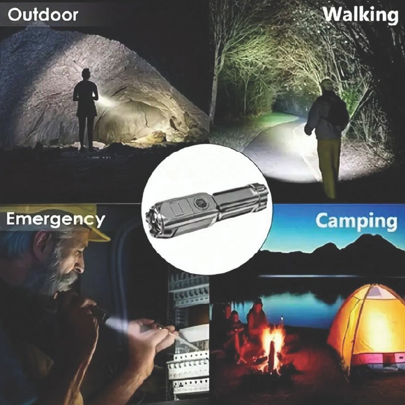 1pc Portable Super Bright Zoomable Flashlight, Rechargeable Long Shot ABS Strong Light Dimming Flashlight, Telescopic Zoom Torch For Outdoor – 800mAh