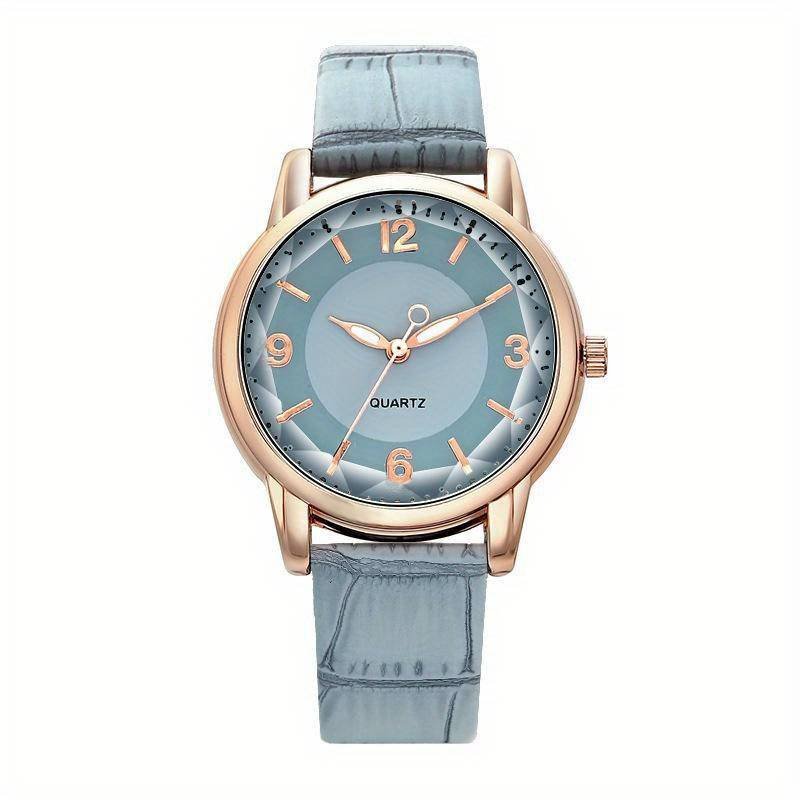 Casual Round Pointer Quartz Watch Ladies Fashion Analog PU Leather Wristwatch For Women Girls Students – Blue