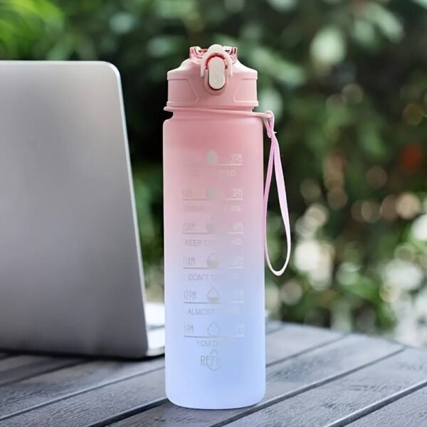 280ml/750ml Leakproof Gradient Color Water Bottle With Time Mark And Straw - BPA Free For Sports, Fitness, Gym, And Travel - Includes Random Color Lanyard - Available In 9.5oz And 25oz Sizes - Purple(280ml) - Image 2