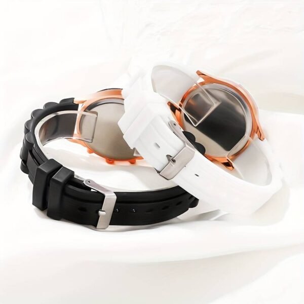 2pcs Couples Watch Casual Round Pointer Quartz Watch Analog Silicone Wrist Watch Valentines Gift For Him Her - Black And White Color - Image 4