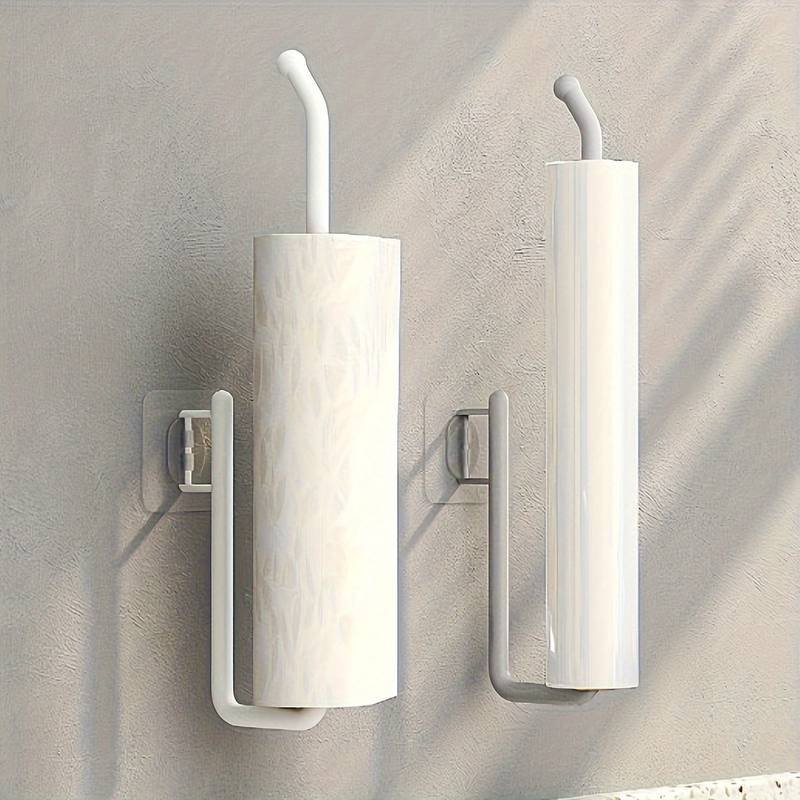 1pc Punch-free Kitchen Paper Towel Rack, Toilet Paper Holder, Paper Roll Rack Hanger, Plastic – 1pc – White Paper Towel Holder Film Storage Rack, Rag Storage Rack, Wall-mounted Towel Bar, Kitchen & Bathroom Accessories