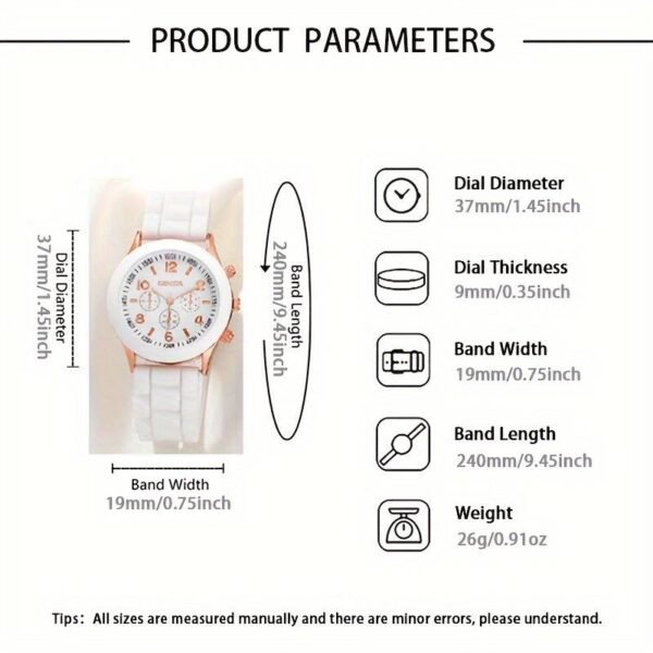 2pcs Couples Watch Casual Round Pointer Quartz Watch Analog Silicone Wrist Watch Valentines Gift For Him Her - Black And White Color - Image 5