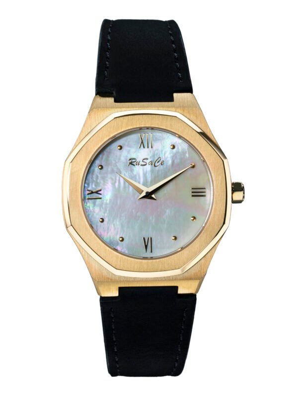 Rusace Ladies Yellow Gold Dial Leather Watch
