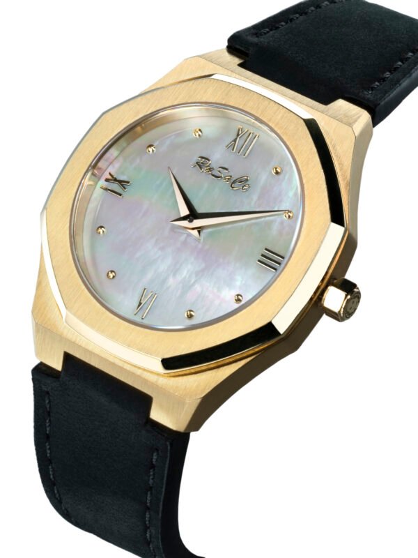Rusace Ladies Yellow Gold Dial Leather Watch - Image 2