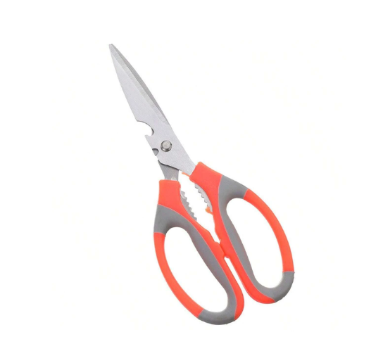 Kitchen Scissors Solid Stainless Steel for Home Use, Chicken Bone Scissors, Multi-purpose Meat Fish Cutting Scissors, Red and White