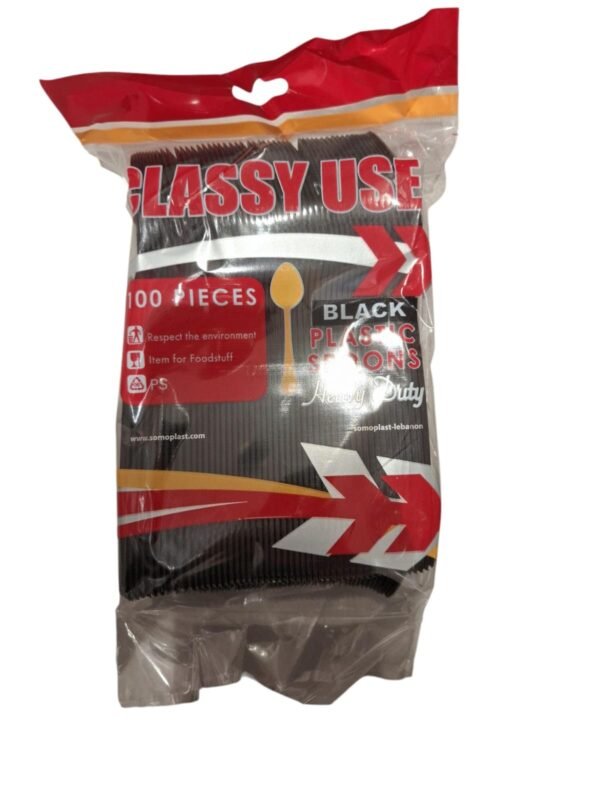 Classy Use Plastic Black Spoons ×100