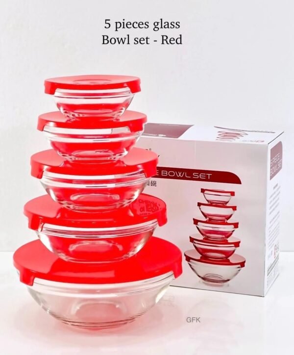 Red Cherry Glass Bowl Set with Lid ×5