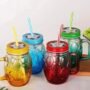 Glass Football Jar Cup with Straw per pc